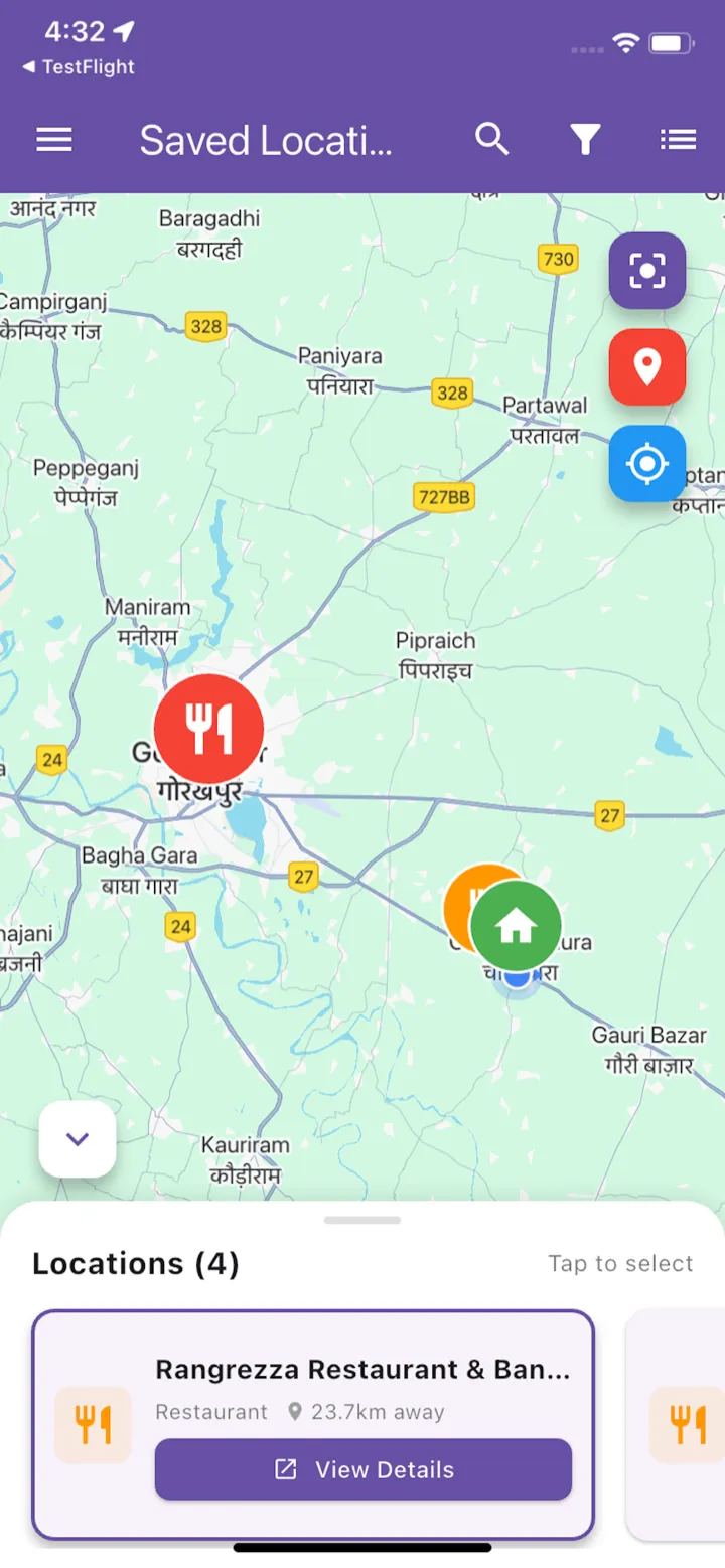 MapKeep map view with saved places pinned